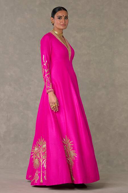 Buy Masaba Pink Silk Gota Patti V-neck Shajara Dori Embellished Flared Gown Online at Aza Fashions Buy_Masaba_Pink Silk Gota Patti V-neck Shajara Dori Embellished Flared Gown_Online_at_Aza_Fashions