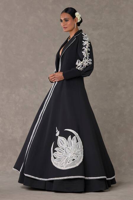 Masaba Black Silk, Cotton, Kota Doria Diamonds, Chand Applique Work Jacket And Gown Set Online at Aza Fashions Masaba_Black Silk, Cotton, Kota Doria Diamonds, Chand Applique Work Jacket And Gown Set_Online_at_Aza_Fashions