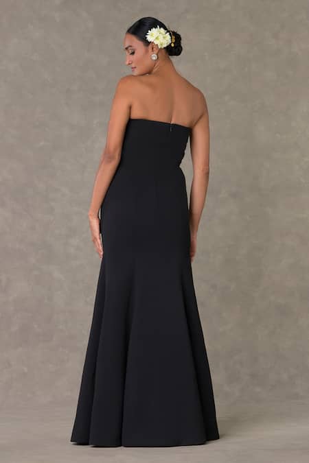 Buy_Masaba_Black Georgette, Silk Pearls, Beads Son Chidiya Embroidered Gown And Cape Set _Online_at_Aza_Fashions