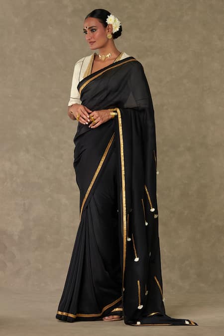 Buy Masaba Black Organza, Cotton, Linen Gota Embroidered Saree With Unstitched Blouse Piece Online at Aza Fashions Buy_Masaba_Black Organza, Cotton, Linen Gota Embroidered Saree With Unstitched Blouse Piece_Online_at_Aza_Fashions