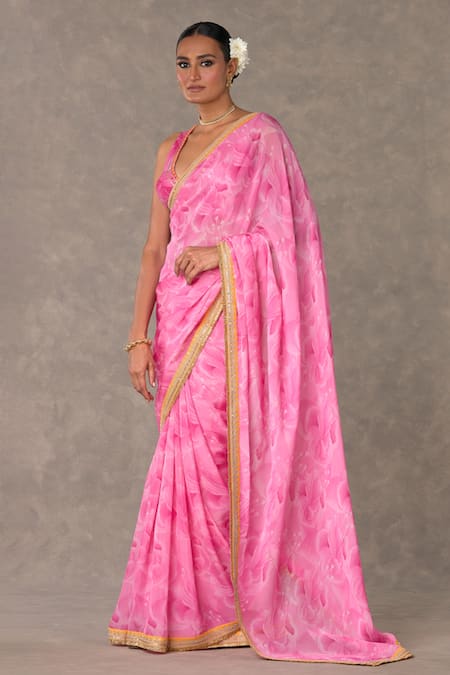 Shop_Masaba_Pink Organza, Silk Gota Bloomerang Print Saree With Unstitched Blouse Piece_Online_at_Aza_Fashions