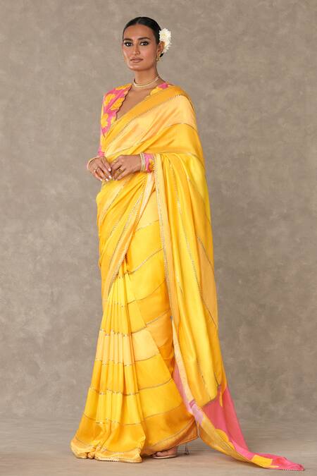 Shop Masaba Yellow Raw Silk Digital Print Gulaab Saree With Unstitched Blouse Piece Online at Aza Fashions Shop_Masaba_Yellow Raw Silk Digital Print Gulaab Saree With Unstitched Blouse Piece_Online_at_Aza_Fashions