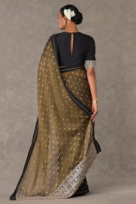 Shop_Masaba_Black Tissue, Silk Winegarden Foil Print Saree With Unstitched Blouse Piece _at_Aza_Fashions