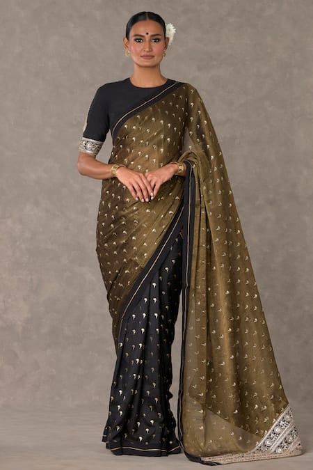 Buy_Masaba_Black Tissue, Silk Winegarden Foil Print Saree With Unstitched Blouse Piece _Online_at_Aza_Fashions