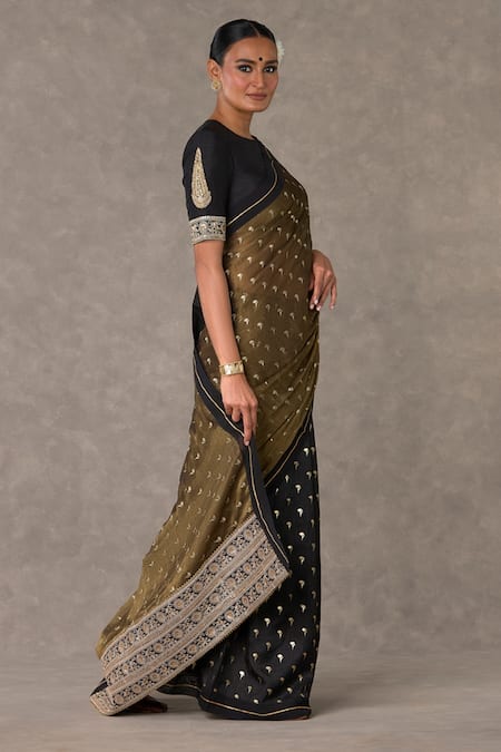 Masaba_Black Tissue, Silk Winegarden Foil Print Saree With Unstitched Blouse Piece _at_Aza_Fashions