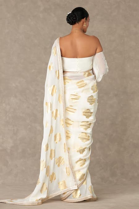 Shop Masaba Ivory Organza, Silk Foil Printing Gulab Saree With Unstitched Blouse Piece at Aza Fashions Shop_Masaba_Ivory Organza, Silk Foil Printing Gulab Saree With Unstitched Blouse Piece_at_Aza_Fashions