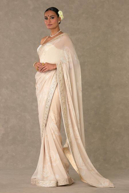 Buy_Masaba_Beige Saree - Georgette Digital Print Gulaab With Unstitched Blouse_Online_at_Aza_Fashions