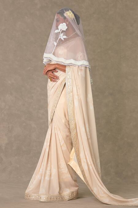 Buy Masaba Beige Saree - Georgette Digital Print Gulaab Set With Embellished Veil Online at Aza Fashions Buy_Masaba_Beige Saree - Georgette Digital Print Gulaab Set With Embellished Veil_Online_at_Aza_Fashions