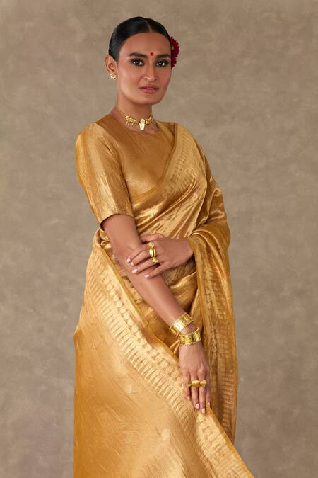 Masaba Gold Tissue Zari Sunehri Saree With Unstitched Blouse Piece Online at Aza Fashions Masaba_Gold Tissue Zari Sunehri Saree With Unstitched Blouse Piece_Online_at_Aza_Fashions