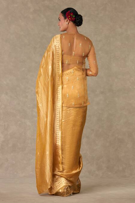 Shop Masaba Beige Organza, Tissue, Silk Embroidery Round Neck Sunehri Saree Set With Kurta at Aza Fashions Shop_Masaba_Beige Organza, Tissue, Silk Embroidery Round Neck Sunehri Saree Set With Kurta_at_Aza_Fashions