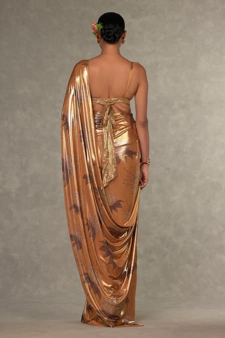 Shop_Masaba_Yellow Lace, Georgette Masakali Print Saree With Unstitched Blouse Piece _at_Aza_Fashions