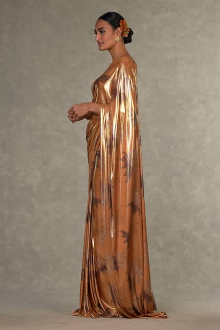 Masaba_Yellow Lace, Georgette Masakali Print Saree With Unstitched Blouse Piece _Online_at_Aza_Fashions