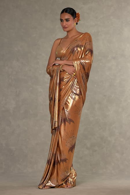 Shop_Masaba_Yellow Lace, Georgette Masakali Print Saree With Unstitched Blouse Piece _Online_at_Aza_Fashions