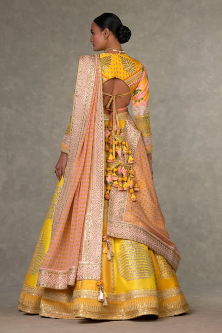Shop_Masaba_Yellow Silk, Organza Embroidery, Sorbet Paan Patti Raw Bridal Lehenga Set _at_Aza_Fashions
