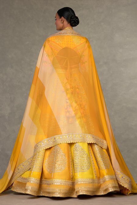 Shop_Masaba_Yellow Silk, Organza Embroidery, Zari, Sorbet Paan Patti Raw Bridal Lehenga Set _at_Aza_Fashions