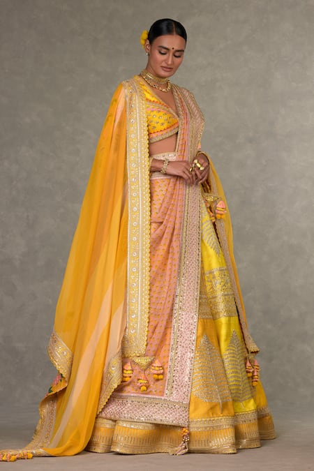 Buy_Masaba_Yellow Silk, Organza Embroidery, Zari, Sorbet Paan Patti Raw Bridal Lehenga Set _Online_at_Aza_Fashions
