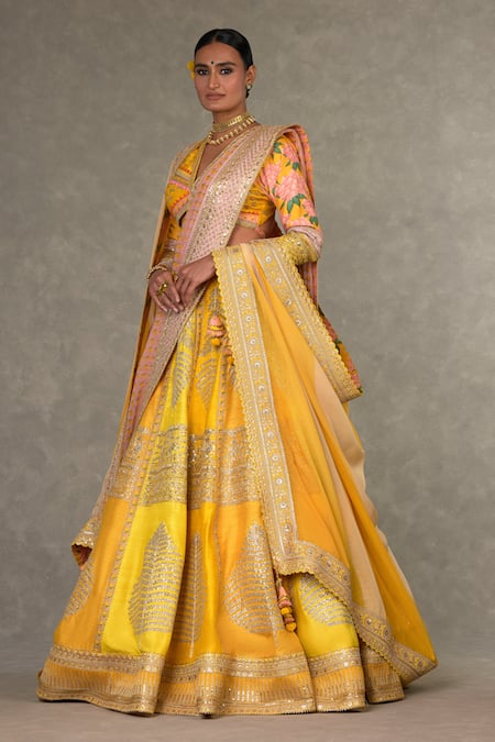 Masaba_Yellow Silk, Organza Embroidery, Zari, Sorbet Paan Patti Raw Bridal Lehenga Set _at_Aza_Fashions