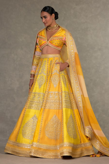 Buy_Masaba_Yellow Silk, Organza Embroidery, Zari, Sorbet Paan Patti Raw Bridal Lehenga Set 