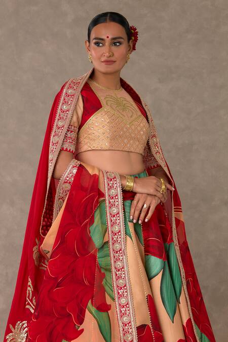 Shop Masaba Pink Silk, Organza Gota Patti, Raw Candy Swirl Print Bridal Lehenga Set Online at Aza Fashions Shop_Masaba_Pink Silk, Organza Gota Patti, Raw Candy Swirl Print Bridal Lehenga Set_Online_at_Aza_Fashions