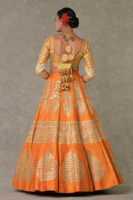 Shop_Masaba_Orange Silk, Organza Tassels, Sequins, Raw Paan Patti Bridal Lehenga Set _at_Aza_Fashions