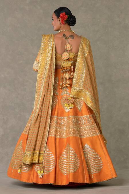 Masaba_Orange Silk, Organza Tassels, Sequins, Raw Paan Patti Bridal Lehenga Set _at_Aza_Fashions