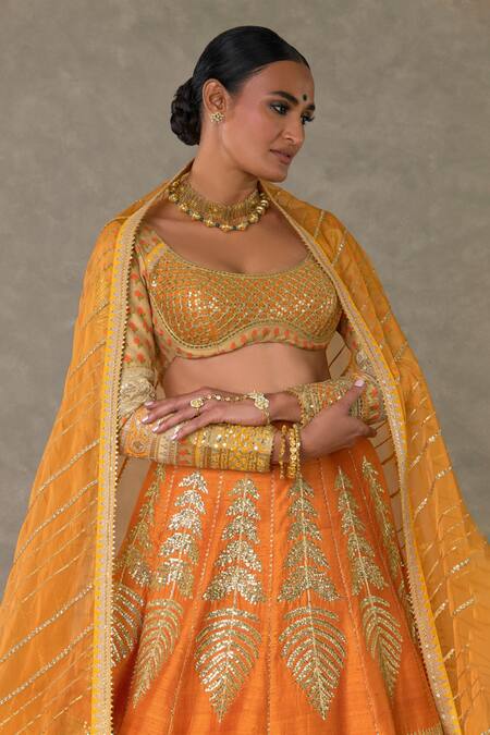 Masaba Orange Silk, Organza Gota Patti, Tassels, Embroidery Paan Bridal Lehenga Set Online at Aza Fashions Masaba_Orange Silk, Organza Gota Patti, Tassels, Embroidery Paan Bridal Lehenga Set _Online_at_Aza_Fashions