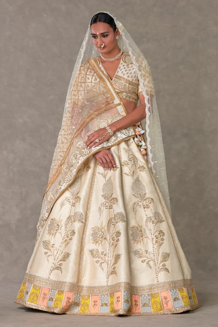 Buy_Masaba_Ivory Silk, Organza Sequins, Mirrors, Embroidery Anar Phool Bridal Lehenga Set _Online_at_Aza_Fashions