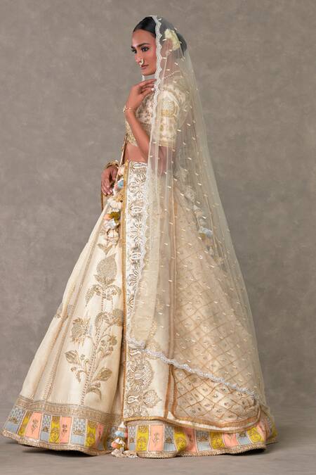Shop_Masaba_Ivory Silk, Organza Sequins, Mirrors, Embroidery Anar Phool Bridal Lehenga Set _Online_at_Aza_Fashions