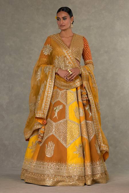 Masaba_Yellow , , Tassels, Raw Neel Kamal Bridal Lehenga Set _Online_at_Aza_Fashions