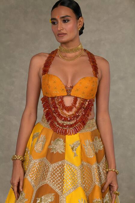 Masaba_Yellow , Organza Sequins, Stones, Raw Neel Kamal Lehenga Bustier Set_Online_at_Aza_Fashions