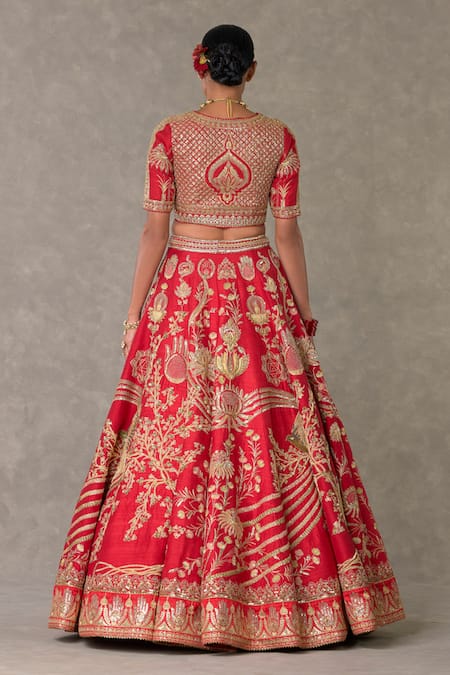Shop_Masaba_Red , Organza Raw Bagh E Bahara Embroidered Bridal Lehenga Set _at_Aza_Fashions