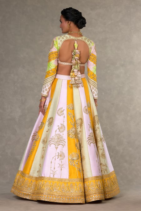 Shop_Masaba_Pink Organza, Silk Tassels, Embroidery Sweetheart Raw Nimbu Mirchi Lehenga Set _at_Aza_Fashions