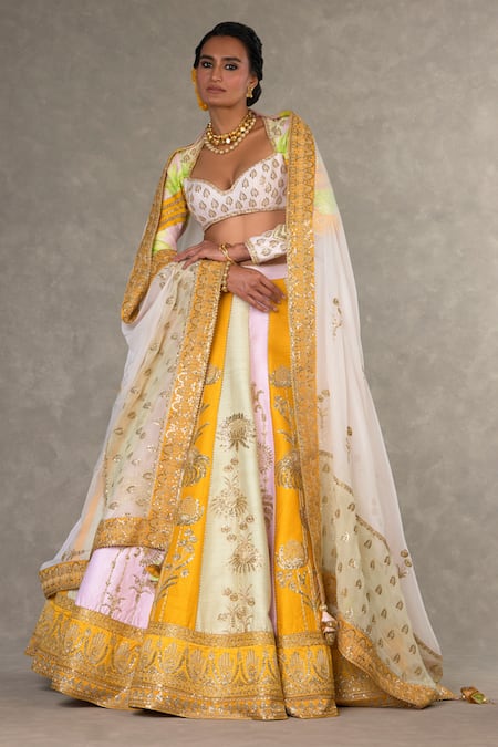 Masaba_Pink Organza, Silk Tassels, Embroidery Sweetheart Raw Nimbu Mirchi Lehenga Set _Online_at_Aza_Fashions