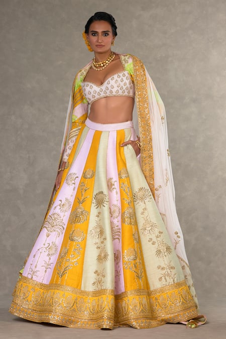 Masaba_Pink Organza, Silk Tassels, Embroidery Sweetheart Raw Nimbu Mirchi Lehenga Set _at_Aza_Fashions