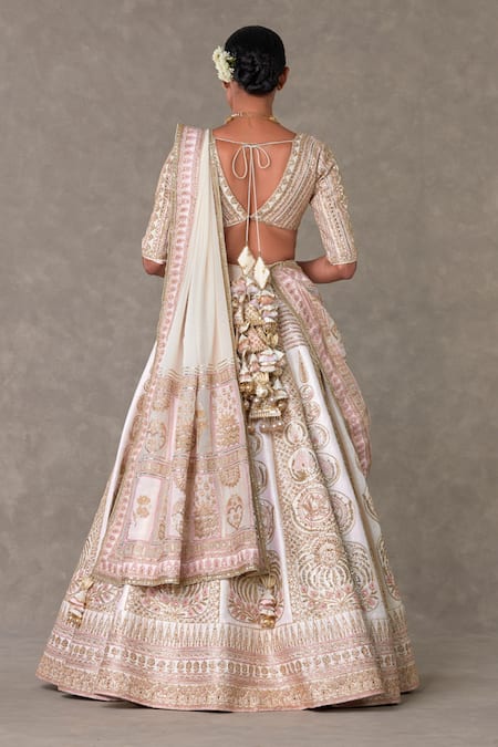 Shop Masaba Ivory Silk, Organza Embroidery Plunge Neck Bagh E Bahar Bridal Lehenga Set at Aza Fashions Shop_Masaba_Ivory Silk, Organza Embroidery Plunge Neck Bagh E Bahar Bridal Lehenga Set _at_Aza_Fashions