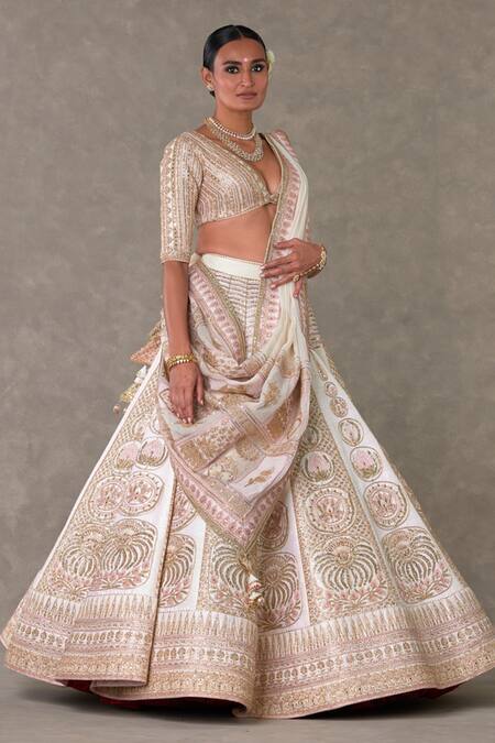 Masaba Ivory Silk, Organza Embroidery Plunge Neck Bagh E Bahar Bridal Lehenga Set Online at Aza Fashions Masaba_Ivory Silk, Organza Embroidery Plunge Neck Bagh E Bahar Bridal Lehenga Set _Online_at_Aza_Fashions