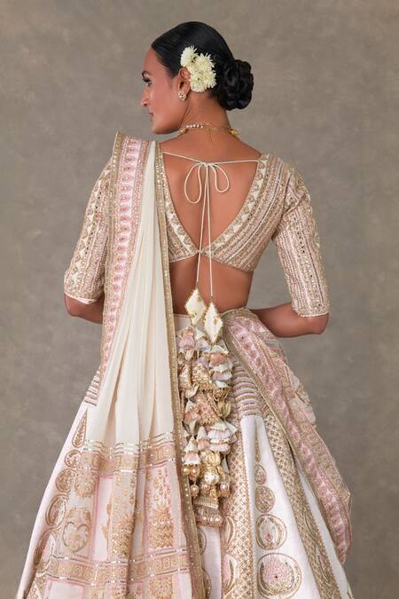 Masaba Ivory Silk, Organza Embroidery Plunge Neck Bagh E Bahar Bridal Lehenga Set at Aza Fashions Masaba_Ivory Silk, Organza Embroidery Plunge Neck Bagh E Bahar Bridal Lehenga Set _at_Aza_Fashions