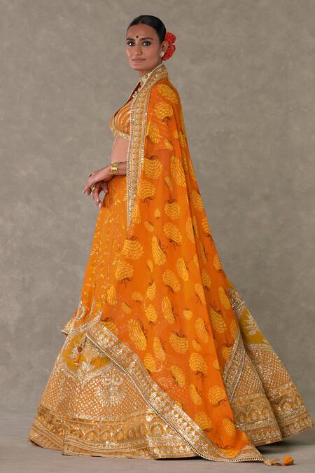 Masaba_Orange Silk, Organza Mirrors, Embroidery Bagh Digital Print Bridal Lehenga Set_at_Aza_Fashions