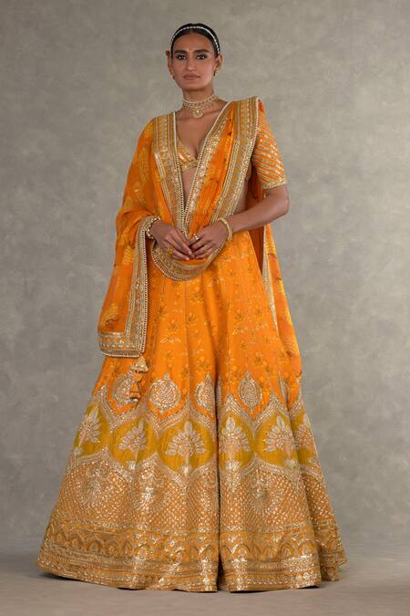 Buy_Masaba_Orange Silk, Organza Mirrors, Embroidery Bagh Digital Print Bridal Lehenga Set