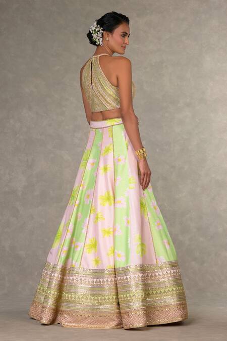 Masaba Green Silk Embroidery Halter Summertime Parijat Sorbet Print Lehenga Cape Set Online at Aza Fashions Masaba_Green Silk Embroidery Halter Summertime Parijat Sorbet Print Lehenga Cape Set_Online_at_Aza_Fashions