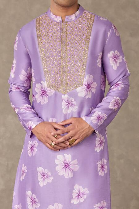 Masaba_Purple Silk Embroidery Parijat Dabka And Sitara Kurta_Online_at_Aza_Fashions
