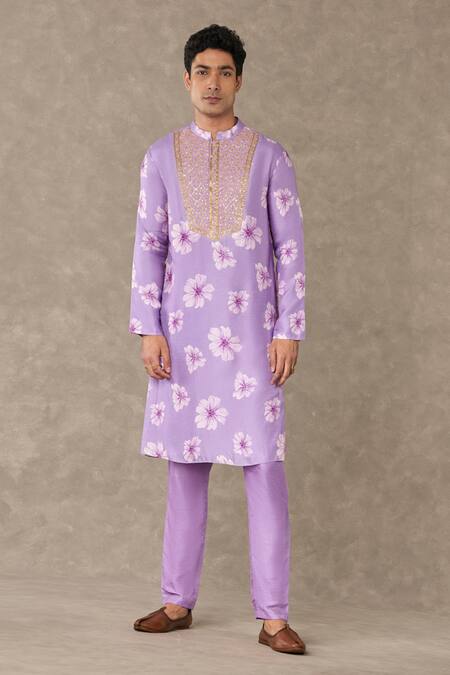 Buy_Masaba_Purple Silk Embroidery Parijat Kurta And Pant Set_Online_at_Aza_Fashions