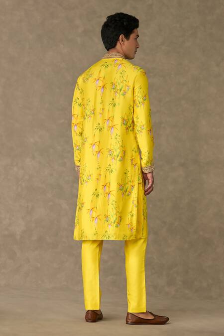 Shop Masaba Yellow Silk Embroidery Juhi Printed Kurta And Pant Set at Aza Fashions Shop_Masaba_Yellow Silk Embroidery Juhi Printed Kurta And Pant Set_at_Aza_Fashions