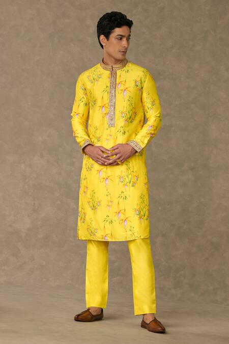 Masaba Yellow Silk Embroidery Juhi Printed Kurta And Pant Set Online at Aza Fashions Masaba_Yellow Silk Embroidery Juhi Printed Kurta And Pant Set_Online_at_Aza_Fashions
