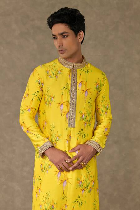 Shop Masaba Yellow Silk Embroidery Juhi Printed Kurta And Pant Set Online at Aza Fashions Shop_Masaba_Yellow Silk Embroidery Juhi Printed Kurta And Pant Set_Online_at_Aza_Fashions
