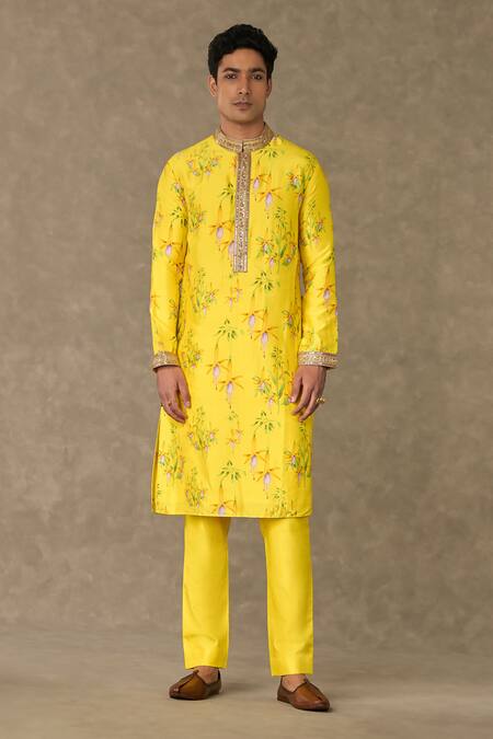 Masaba Yellow Silk Embroidery Juhi Printed Kurta And Pant Set at Aza Fashions Masaba_Yellow Silk Embroidery Juhi Printed Kurta And Pant Set_at_Aza_Fashions