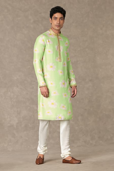 Shop Masaba Green Silk Embroidery Parijat Flower Print Kurta Online at Aza Fashions Shop_Masaba_Green Silk Embroidery Parijat Flower Print Kurta_Online_at_Aza_Fashions