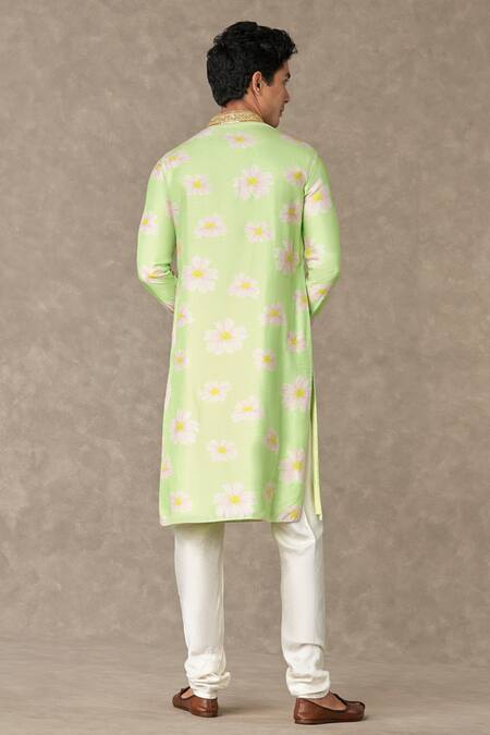 Shop Masaba Green Silk Embroidery Parijat Kurta And Churidar Set at Aza Fashions Shop_Masaba_Green Silk Embroidery Parijat Kurta And Churidar Set_at_Aza_Fashions