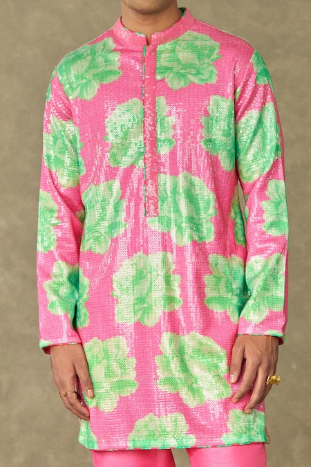 Masaba Pink Georgette Sequins Nurvi Sitara Embroidered Kurta Online at Aza Fashions Masaba_Pink Georgette Sequins Nurvi Sitara Embroidered Kurta _Online_at_Aza_Fashions