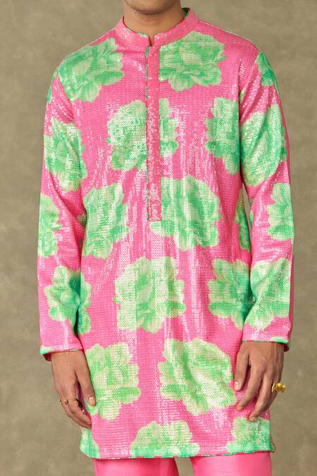 Masaba Pink Georgette, Silk Sequins Nurvi Sitara Embroidered Kurta And Pant Set Online at Aza Fashions Masaba_Pink Georgette, Silk Sequins Nurvi Sitara Embroidered Kurta And Pant Set_Online_at_Aza_Fashions